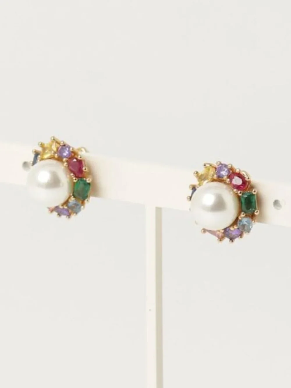 Kate Spade Multicolor Crystal Pearl Stud Earrings Gold Rainbow Earrings🌈✨